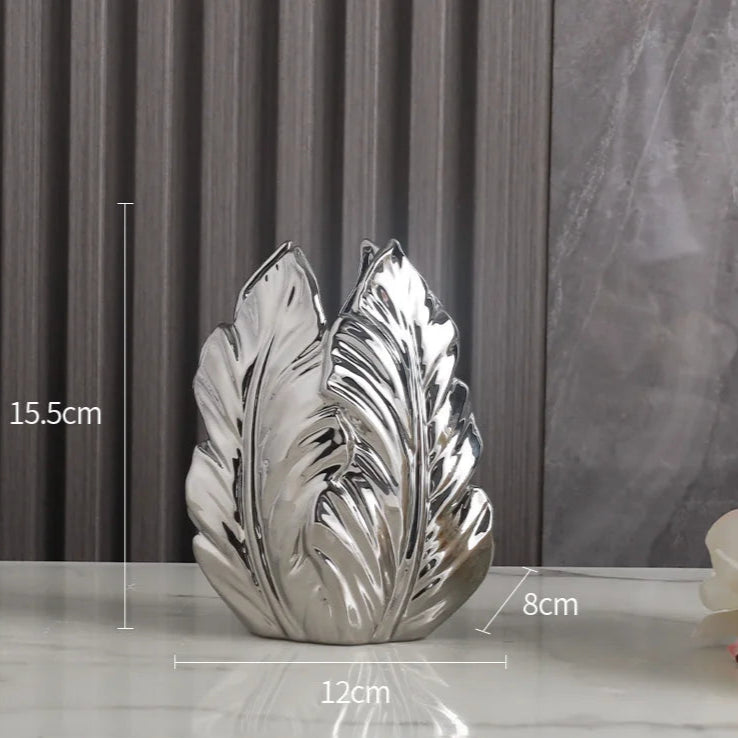Luxury Feather Gold Painted Ceramic Vase