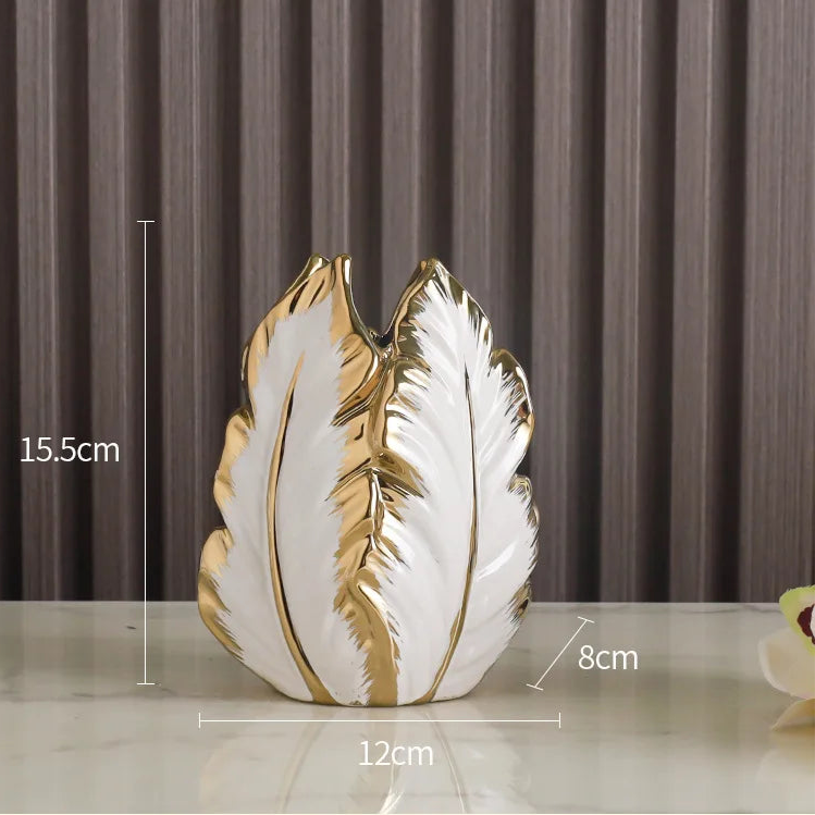 Luxury Feather Gold Painted Ceramic Vase