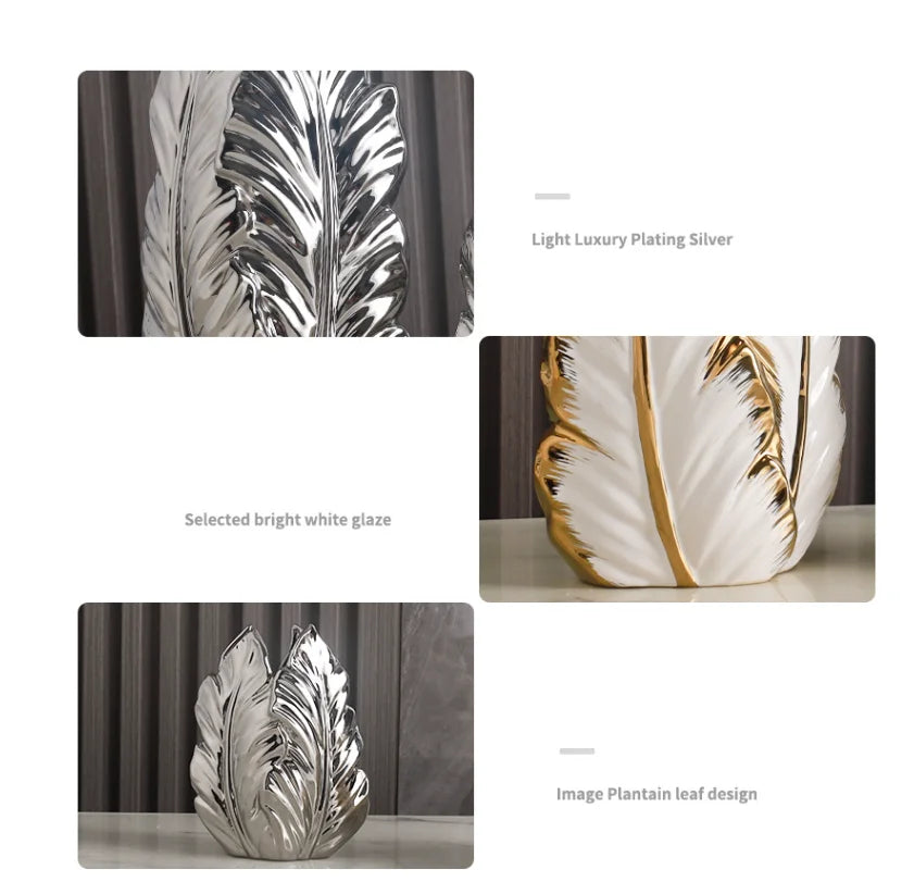 Luxury Feather Gold Painted Ceramic Vase