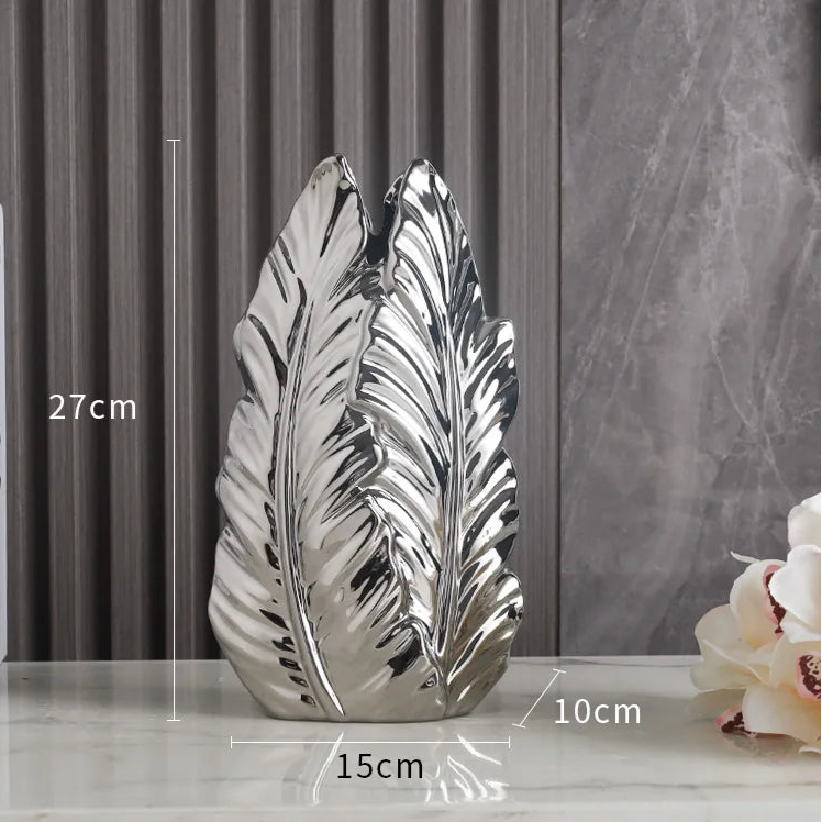 Luxury Feather Gold Painted Ceramic Vase