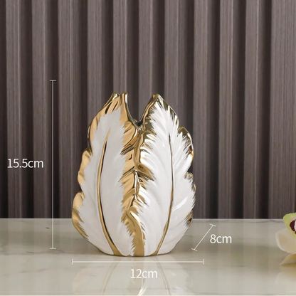 Luxury Feather Gold Painted Ceramic Vase